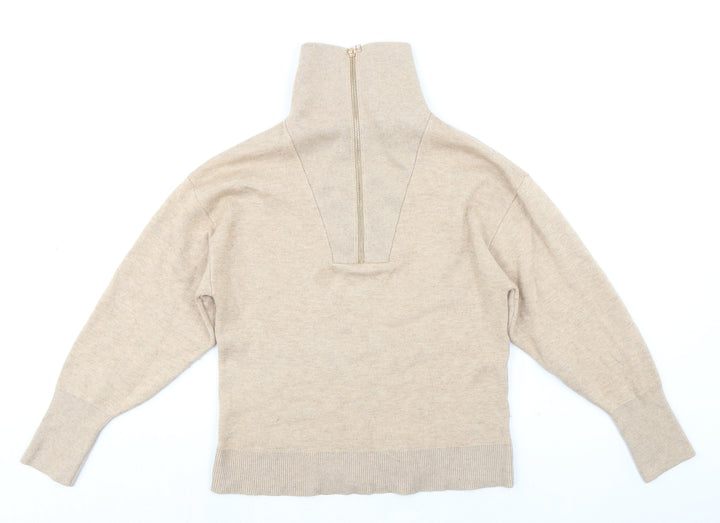 Witchery Womens Beige High Neck Nylon Henley Jumper Size 2XS