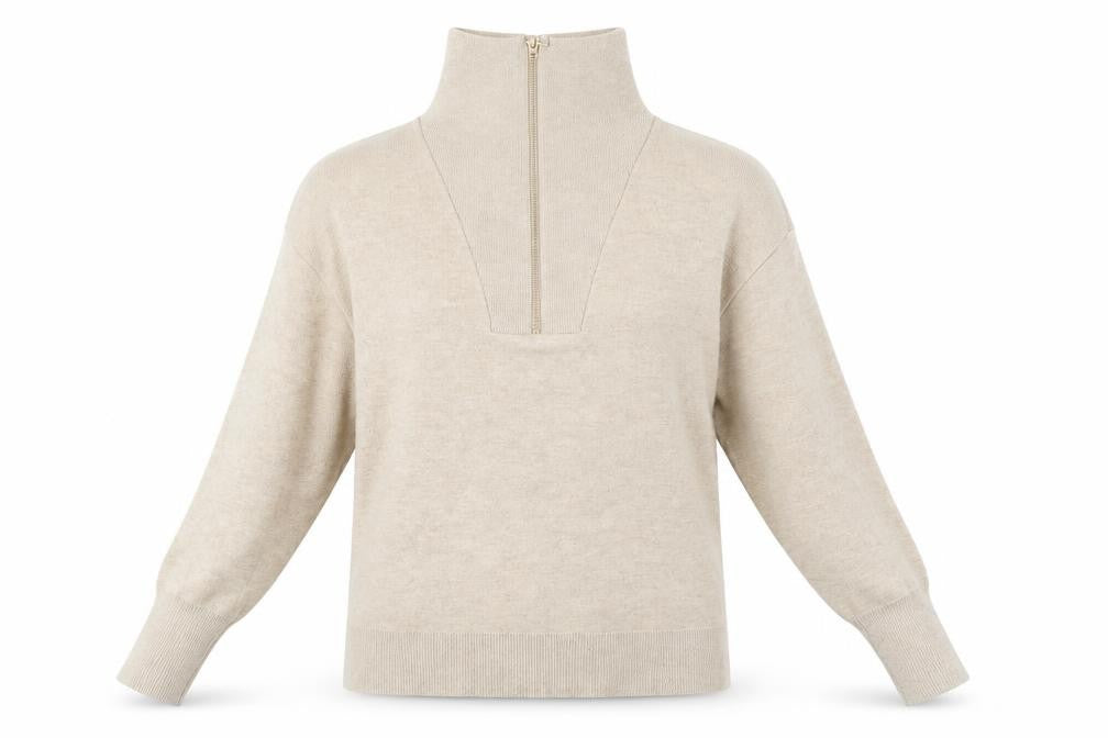Witchery Womens Beige High Neck Nylon Henley Jumper Size 2XS