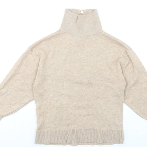 Witchery Womens Beige High Neck Nylon Henley Jumper Size 2XS
