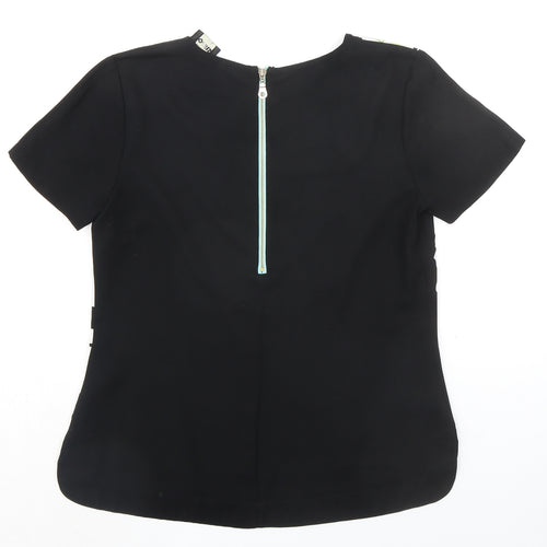 Oasis Womens Black Geometric Polyester Basic Blouse Size 10 Round Neck