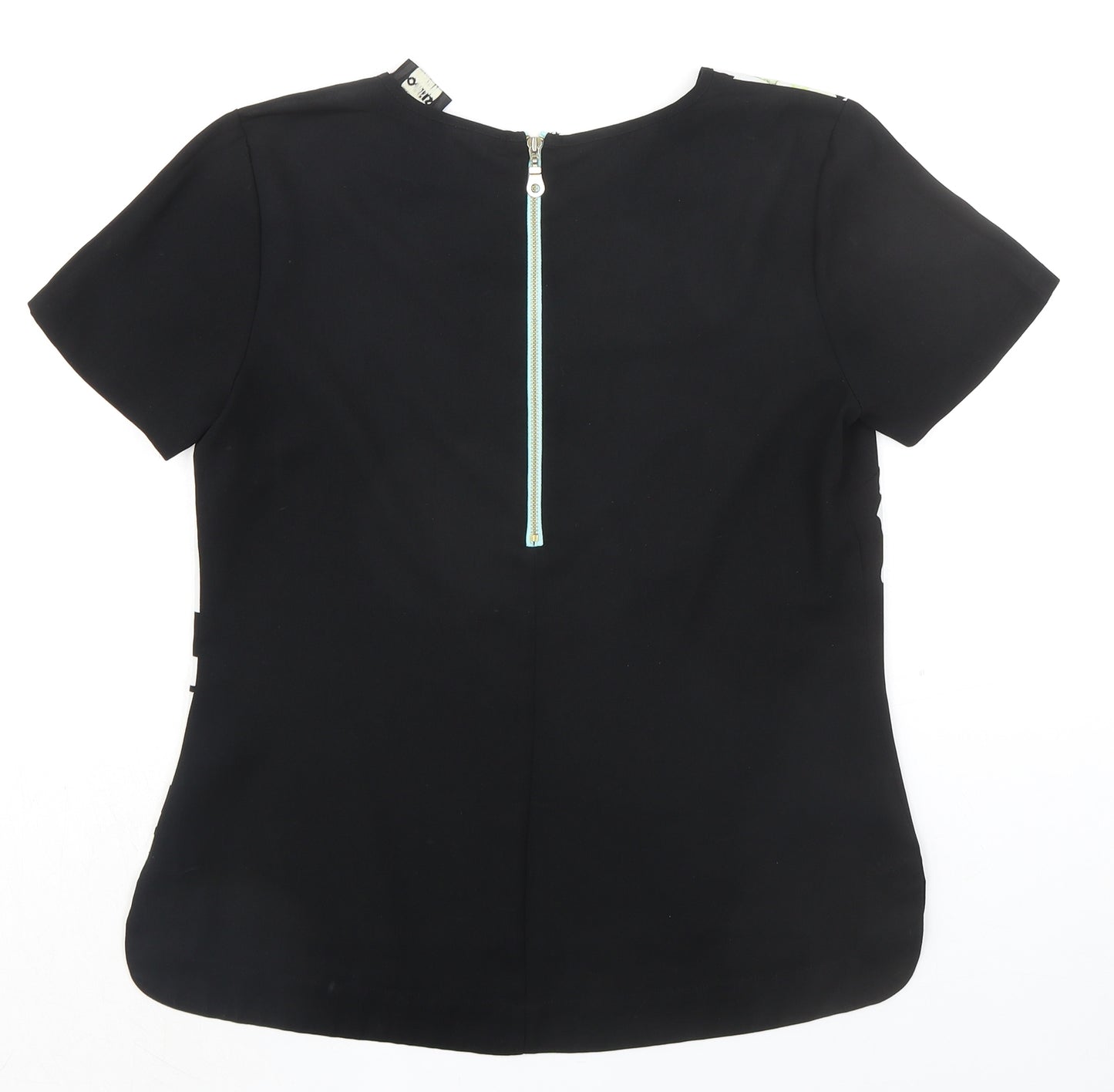 Oasis Womens Black Geometric Polyester Basic Blouse Size 10 Round Neck