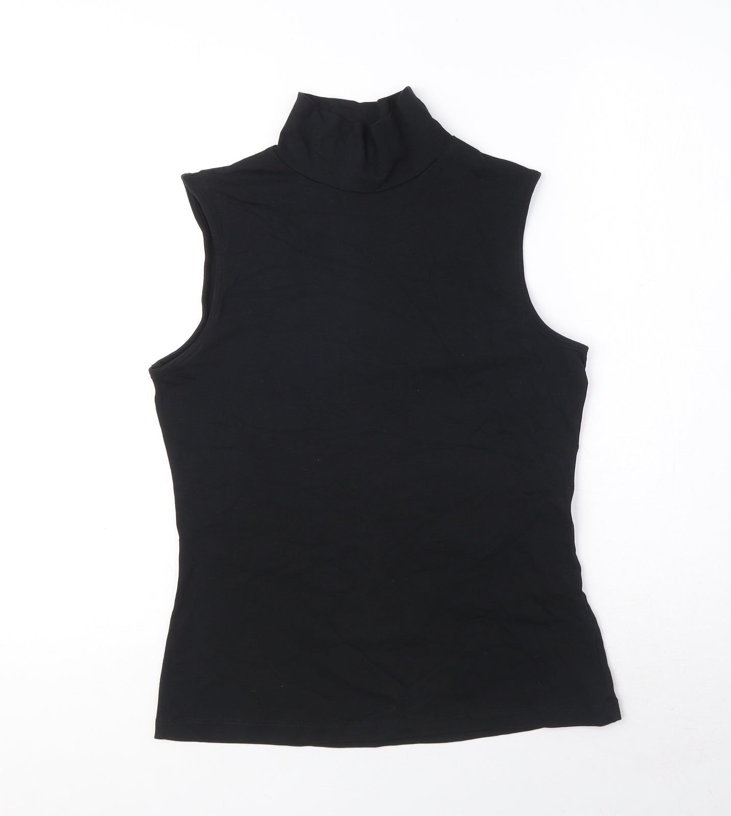 Marks and Spencer Womens Black Cotton Basic T-Shirt Size 12 High Neck