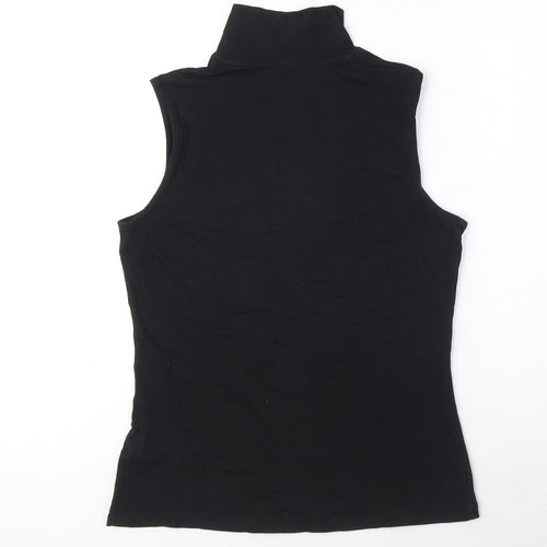 Marks and Spencer Womens Black Cotton Basic T-Shirt Size 12 High Neck