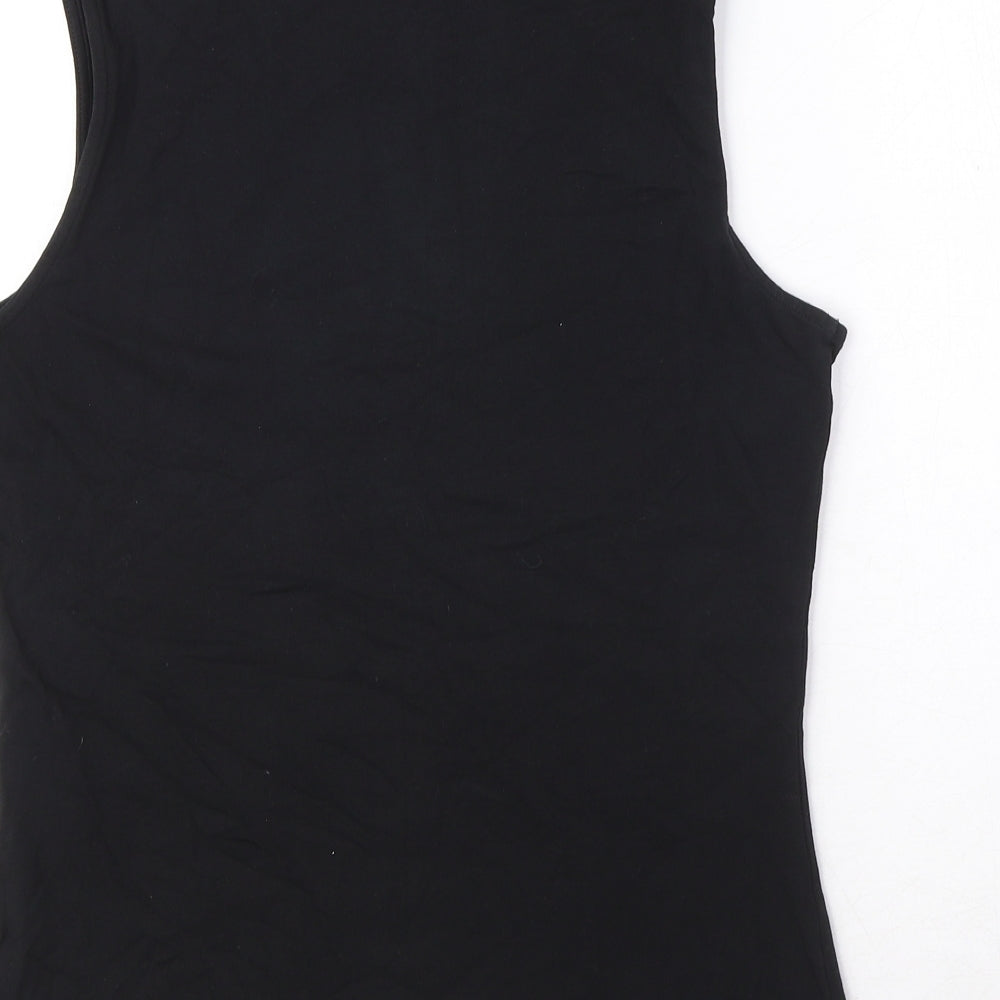 Marks and Spencer Womens Black Cotton Basic T-Shirt Size 12 High Neck