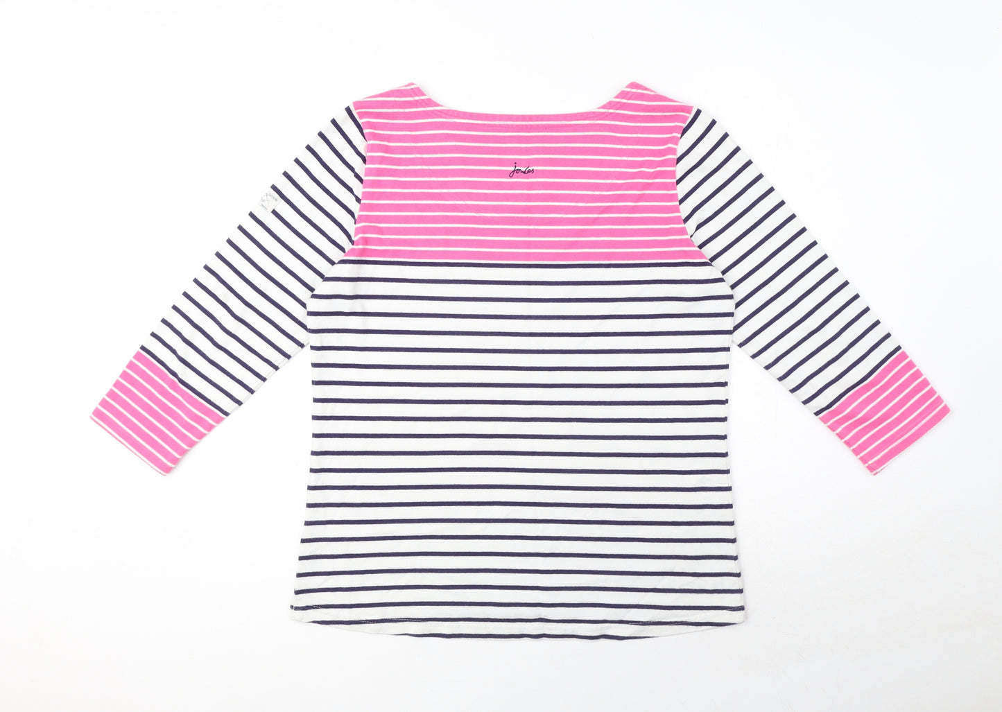 Joules Womens White Round Neck Striped 100% Cotton Pullover Jumper Size 14