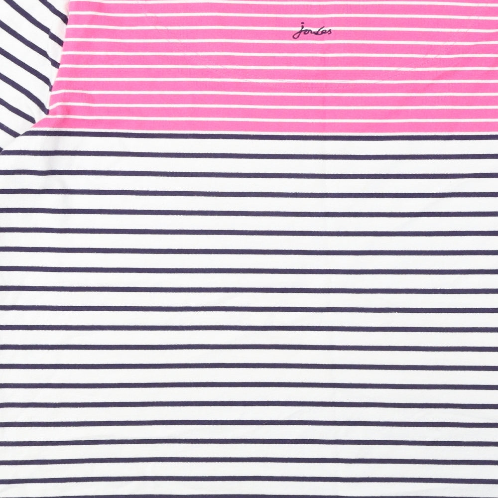 Joules Womens White Round Neck Striped 100% Cotton Pullover Jumper Size 14