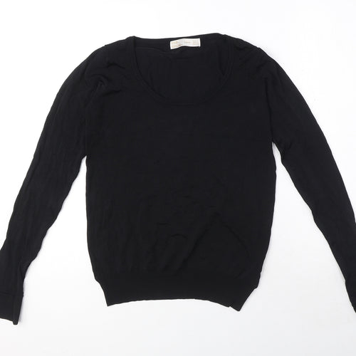 Zara Womens Black Round Neck Viscose Pullover Jumper Size L