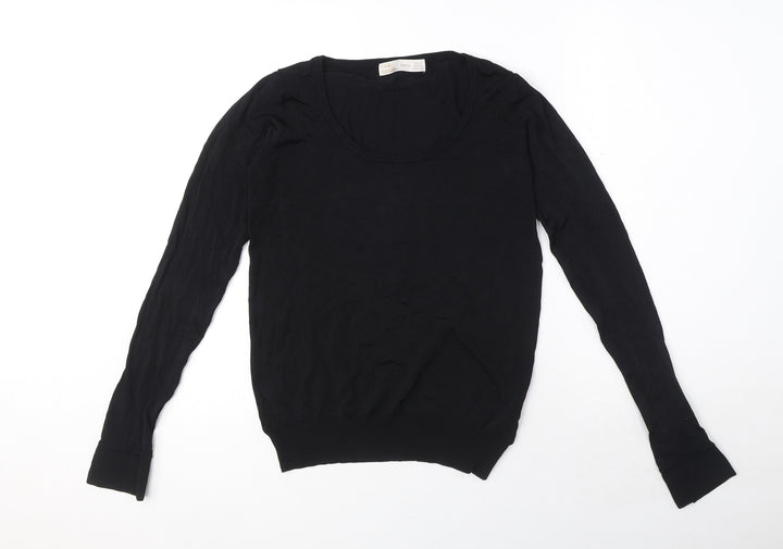 Zara Womens Black Round Neck Viscose Pullover Jumper Size L