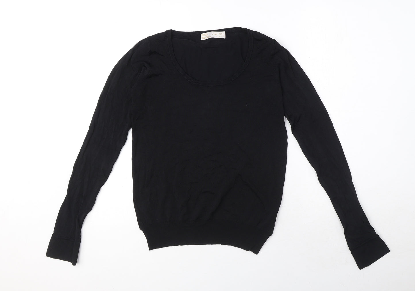 Zara Womens Black Round Neck Viscose Pullover Jumper Size L