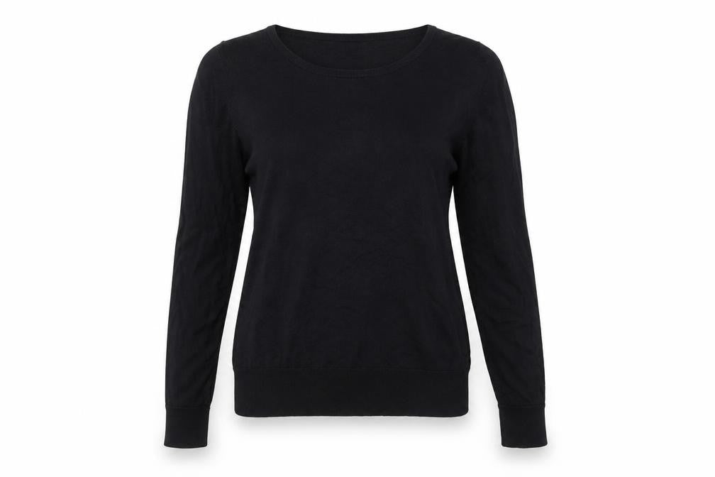 Front view of Zara women’s black round neck viscose jumper, size L