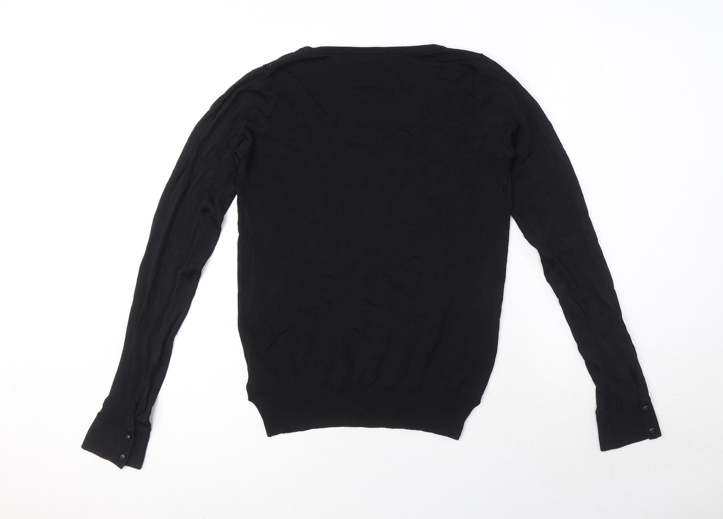 Zara Womens Black Round Neck Viscose Pullover Jumper Size L