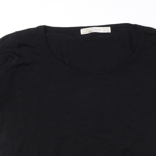 Zara Womens Black Round Neck Viscose Pullover Jumper Size L