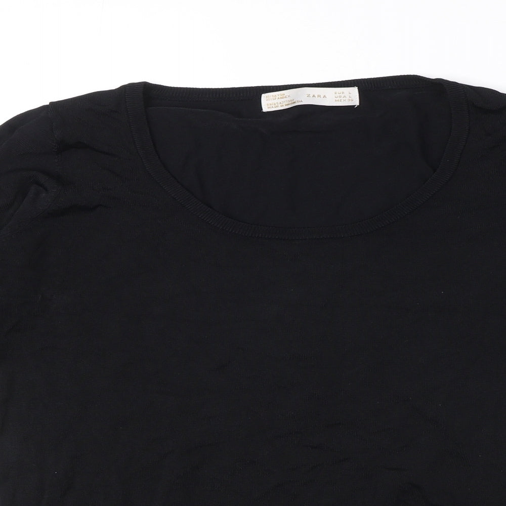 Zara Womens Black Round Neck Viscose Pullover Jumper Size L