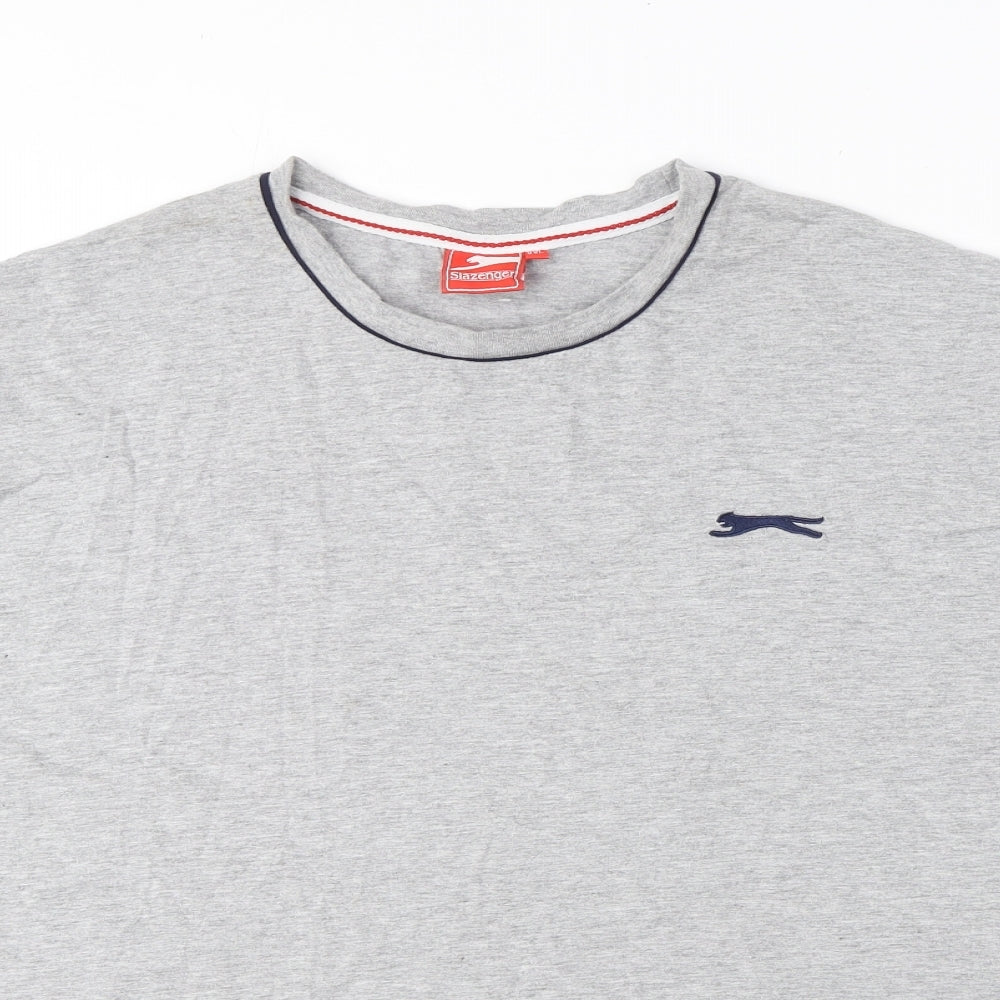 Slazenger Mens Grey Cotton T-Shirt Size 2XL Round Neck