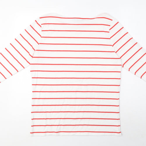 Marks and Spencer Womens White Striped Cotton Basic T-Shirt Size 16 Boat Neck