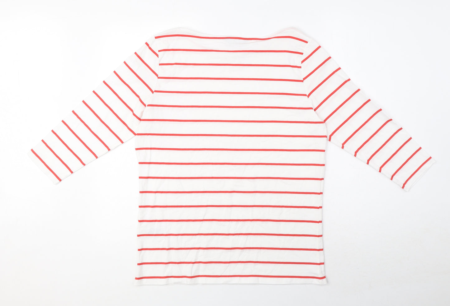 Marks and Spencer Womens White Striped Cotton Basic T-Shirt Size 16 Boat Neck
