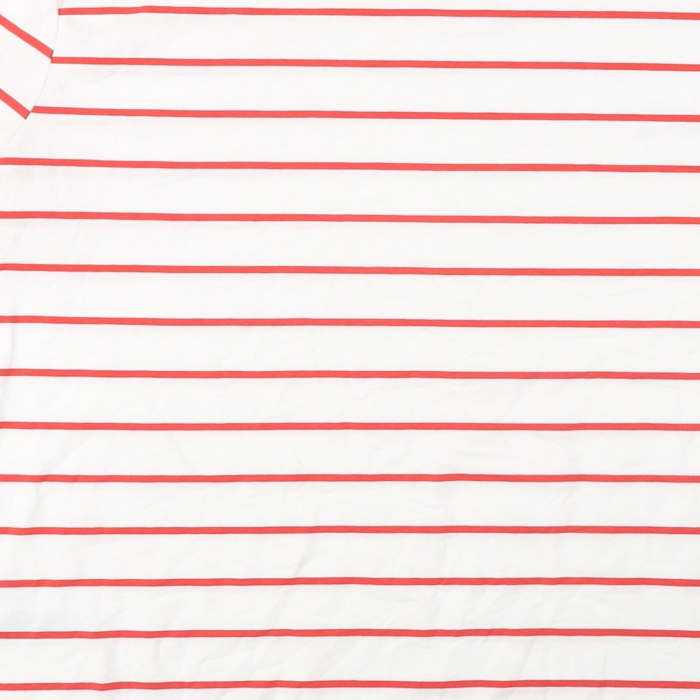 Marks and Spencer Womens White Striped Cotton Basic T-Shirt Size 16 Boat Neck