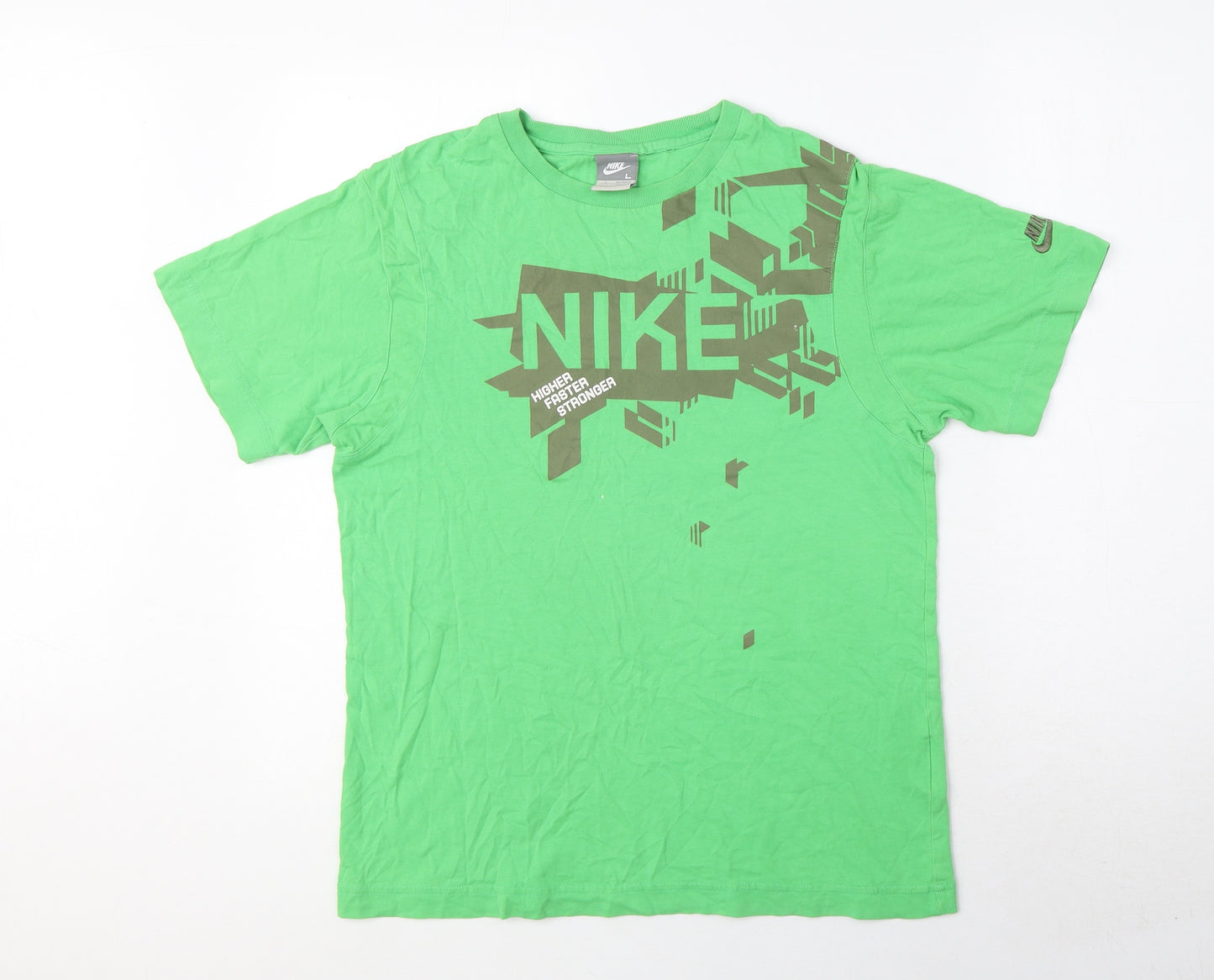 Nike Boys Green Polyester Basic T-Shirt Size 12-13 Years Round Neck Pullover