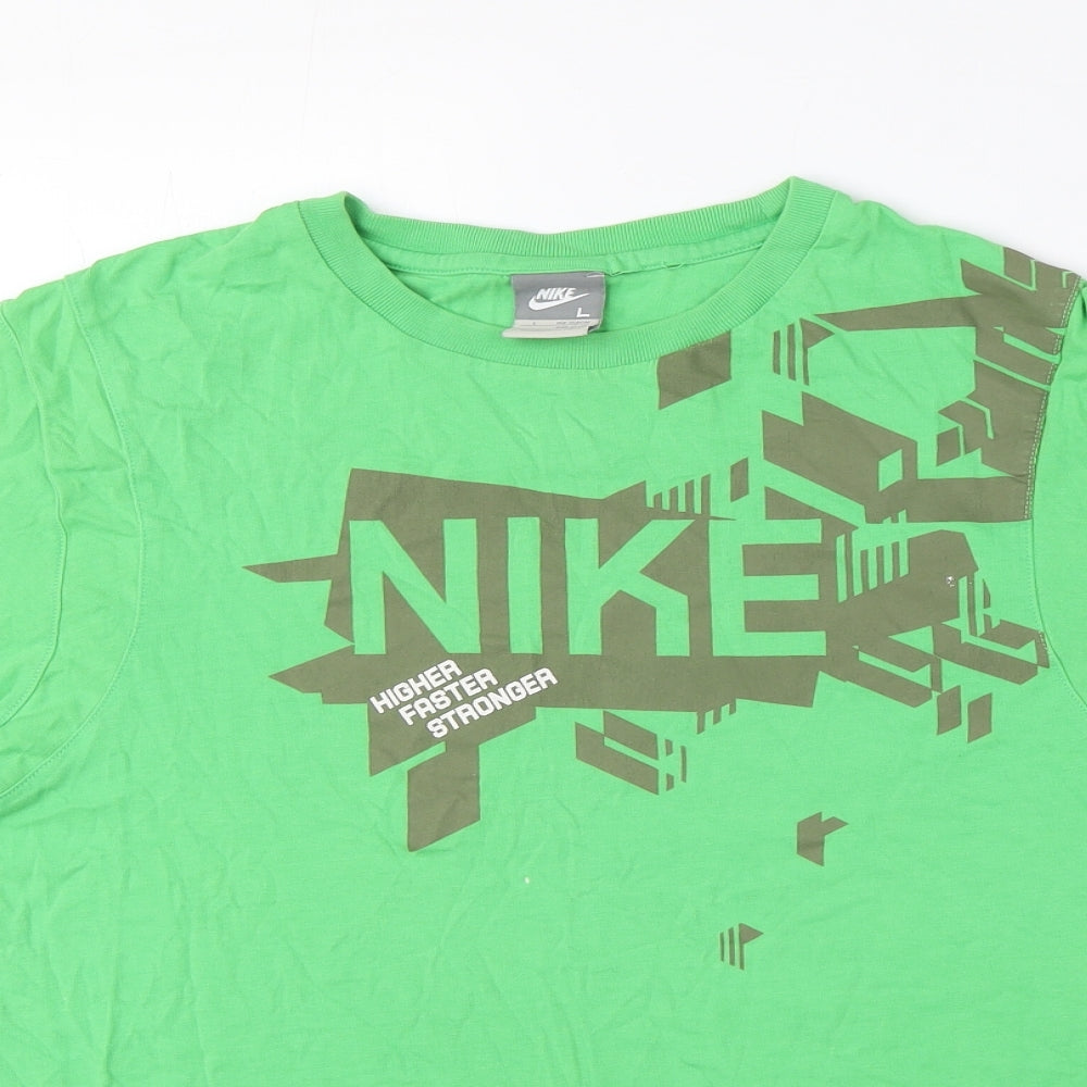Nike Boys Green Polyester Basic T-Shirt Size 12-13 Years Round Neck Pullover