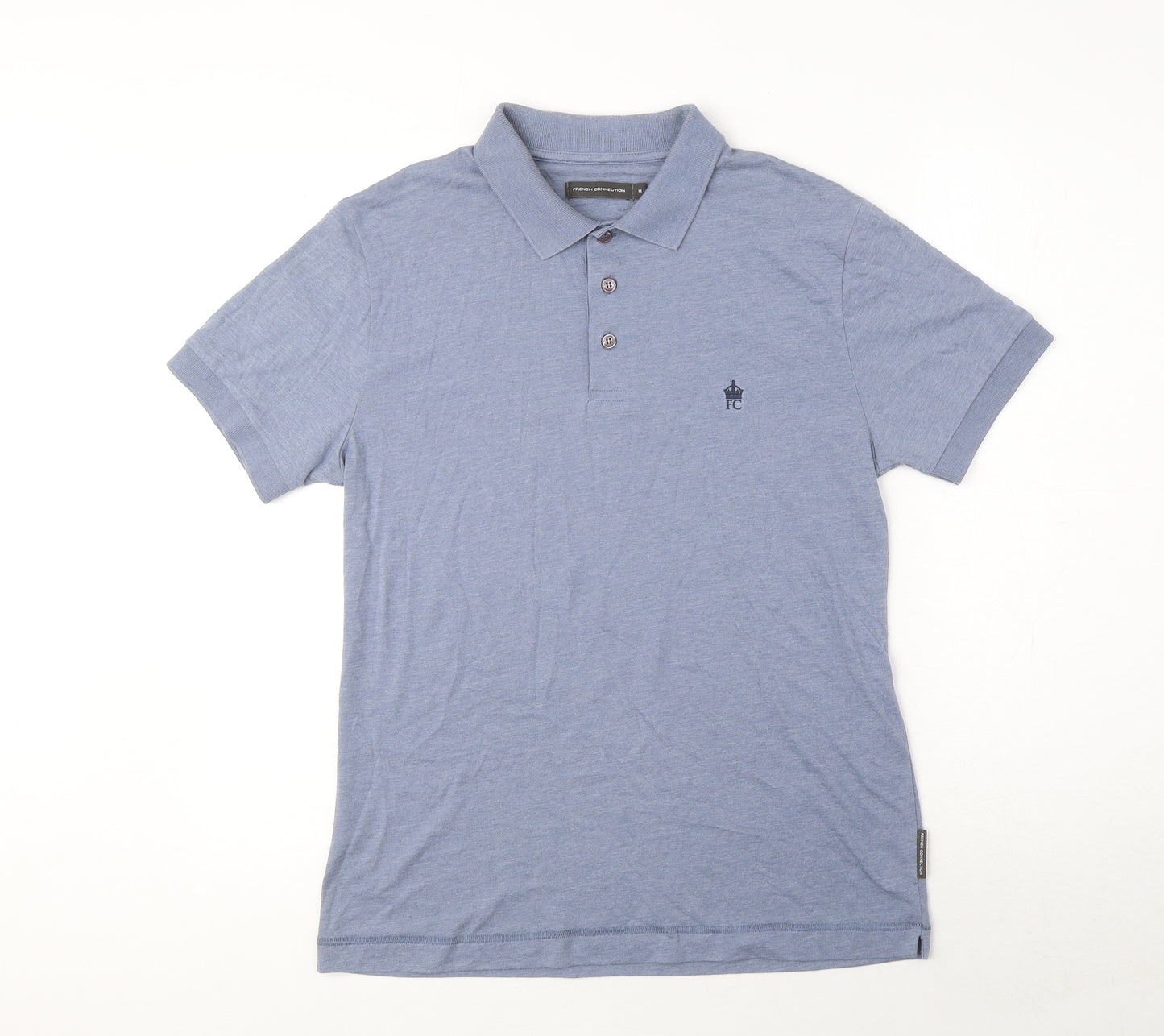French Connection Mens Blue Cotton Polo Size M Collared Button