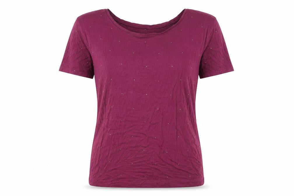 Front view of Next women’s purple viscose basic t-shirt, size UK 8, round neck