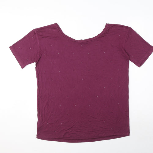 NEXT Womens Purple Viscose Basic T-Shirt Size 8 Round Neck