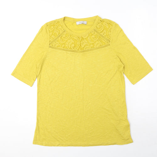 Marks and Spencer Womens Yellow Viscose Basic T-Shirt Size 10 Round Neck - Lace Details