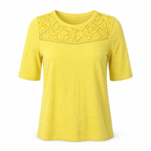 Marks and Spencer Womens Yellow Viscose Basic T-Shirt Size 10 Round Neck - Lace Details