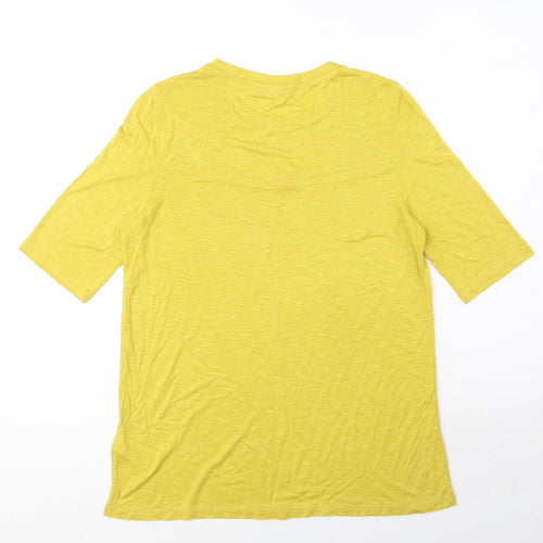 Marks and Spencer Womens Yellow Viscose Basic T-Shirt Size 10 Round Neck - Lace Details