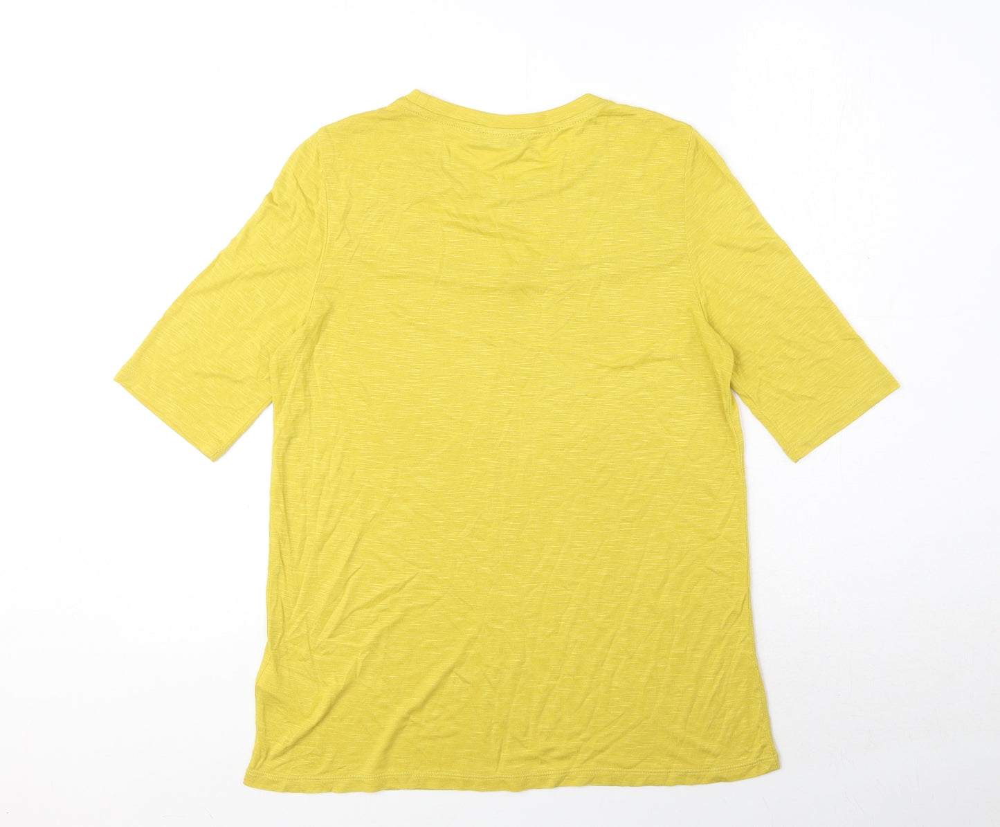 Marks and Spencer Womens Yellow Viscose Basic T-Shirt Size 10 Round Neck - Lace Details