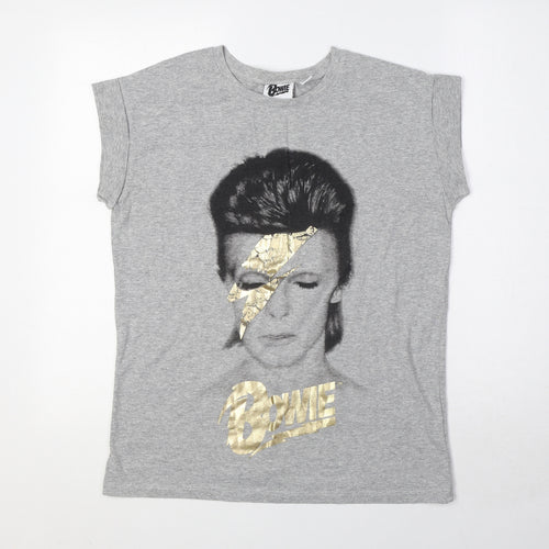 Bowie Womens Grey Cotton Basic T-Shirt Size 8 Round Neck - David Bowie
