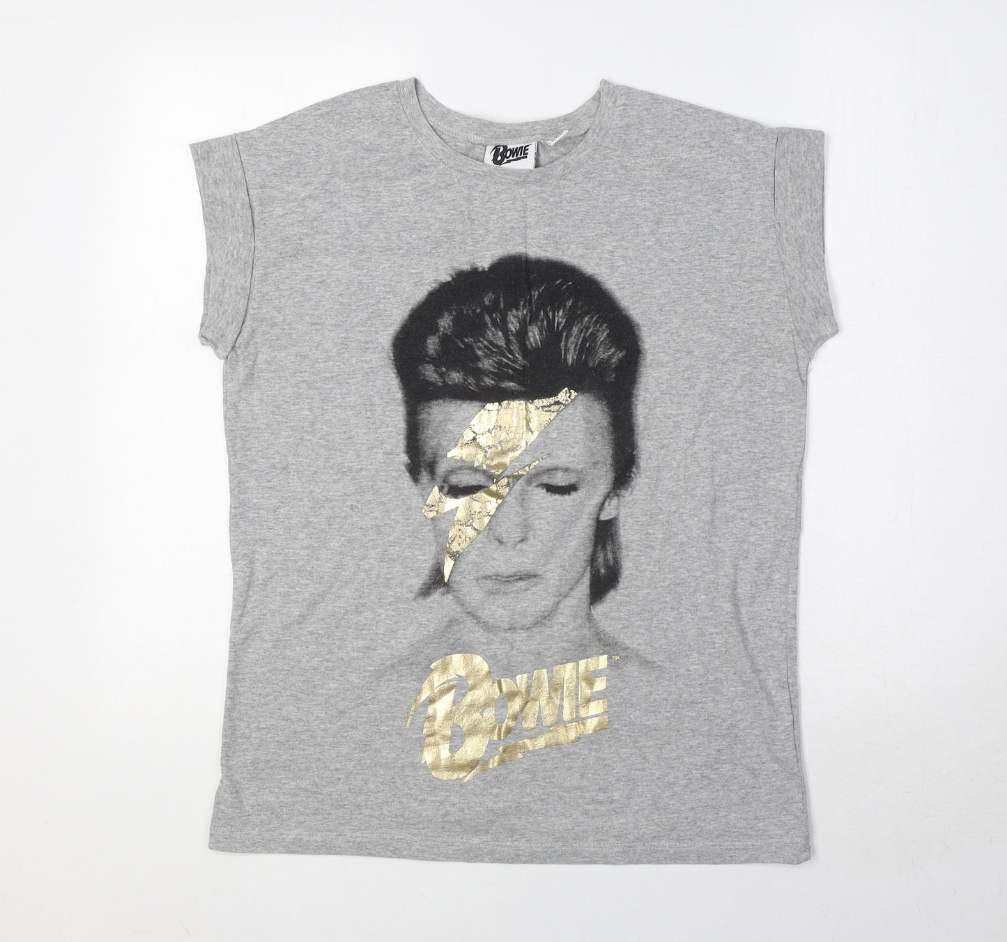 Bowie Womens Grey Cotton Basic T-Shirt Size 8 Round Neck - David Bowie