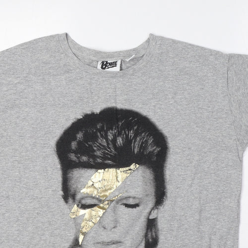 Bowie Womens Grey Cotton Basic T-Shirt Size 8 Round Neck - David Bowie