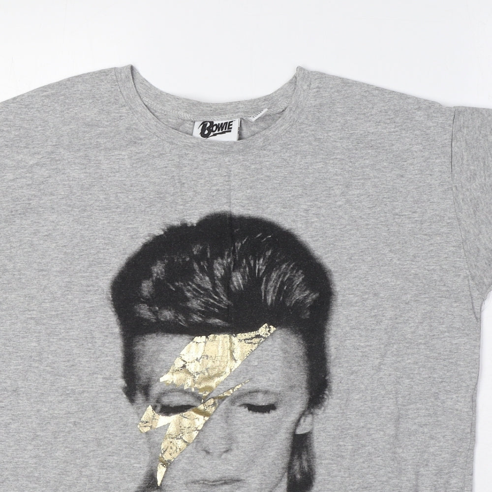 Bowie Womens Grey Cotton Basic T-Shirt Size 8 Round Neck - David Bowie