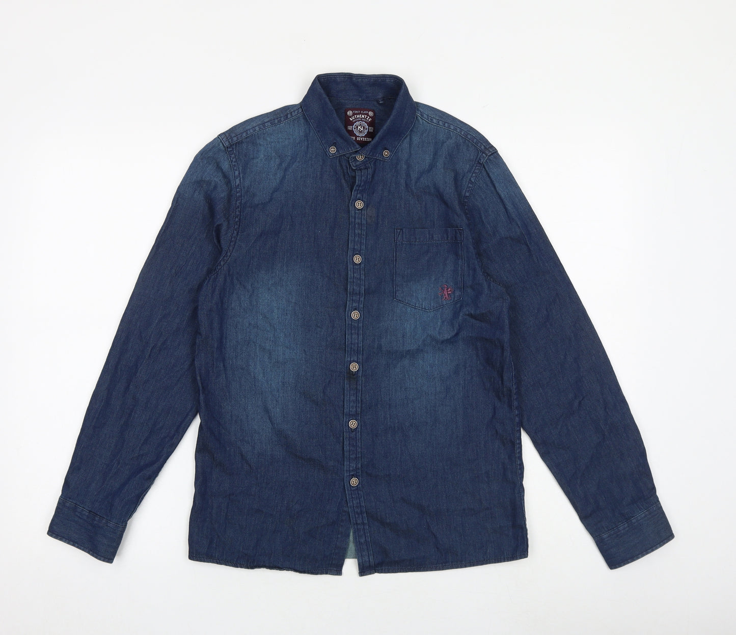 NEXT Boys Blue 100% Cotton Basic Button-Up Size 12 Years Collared Button