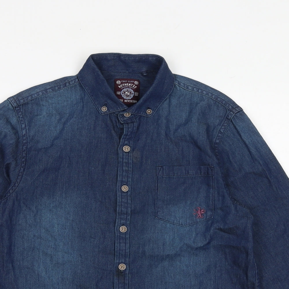 NEXT Boys Blue 100% Cotton Basic Button-Up Size 12 Years Collared Button