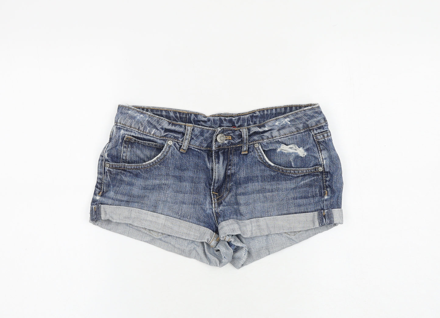 H&M Womens Blue 100% Cotton Hot Pants Shorts Size 28 in Regular Zip