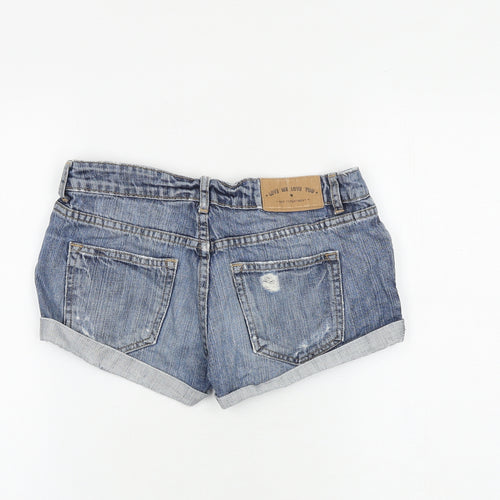 H&M Womens Blue 100% Cotton Hot Pants Shorts Size 28 in Regular Zip