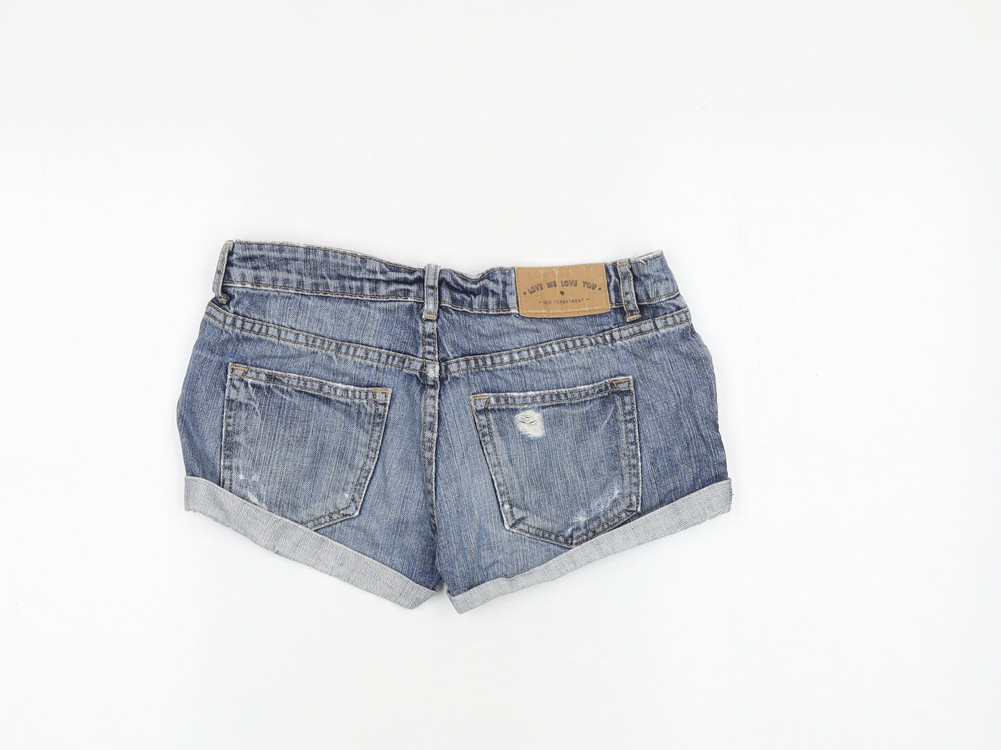H&M Womens Blue 100% Cotton Hot Pants Shorts Size 28 in Regular Zip