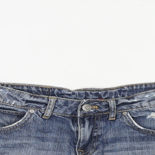 H&M Womens Blue 100% Cotton Hot Pants Shorts Size 28 in Regular Zip