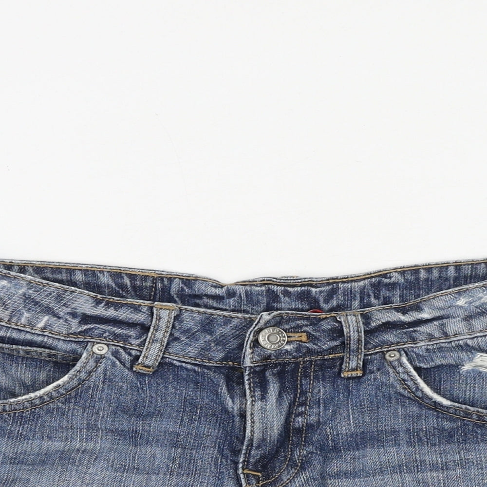H&M Womens Blue 100% Cotton Hot Pants Shorts Size 28 in Regular Zip
