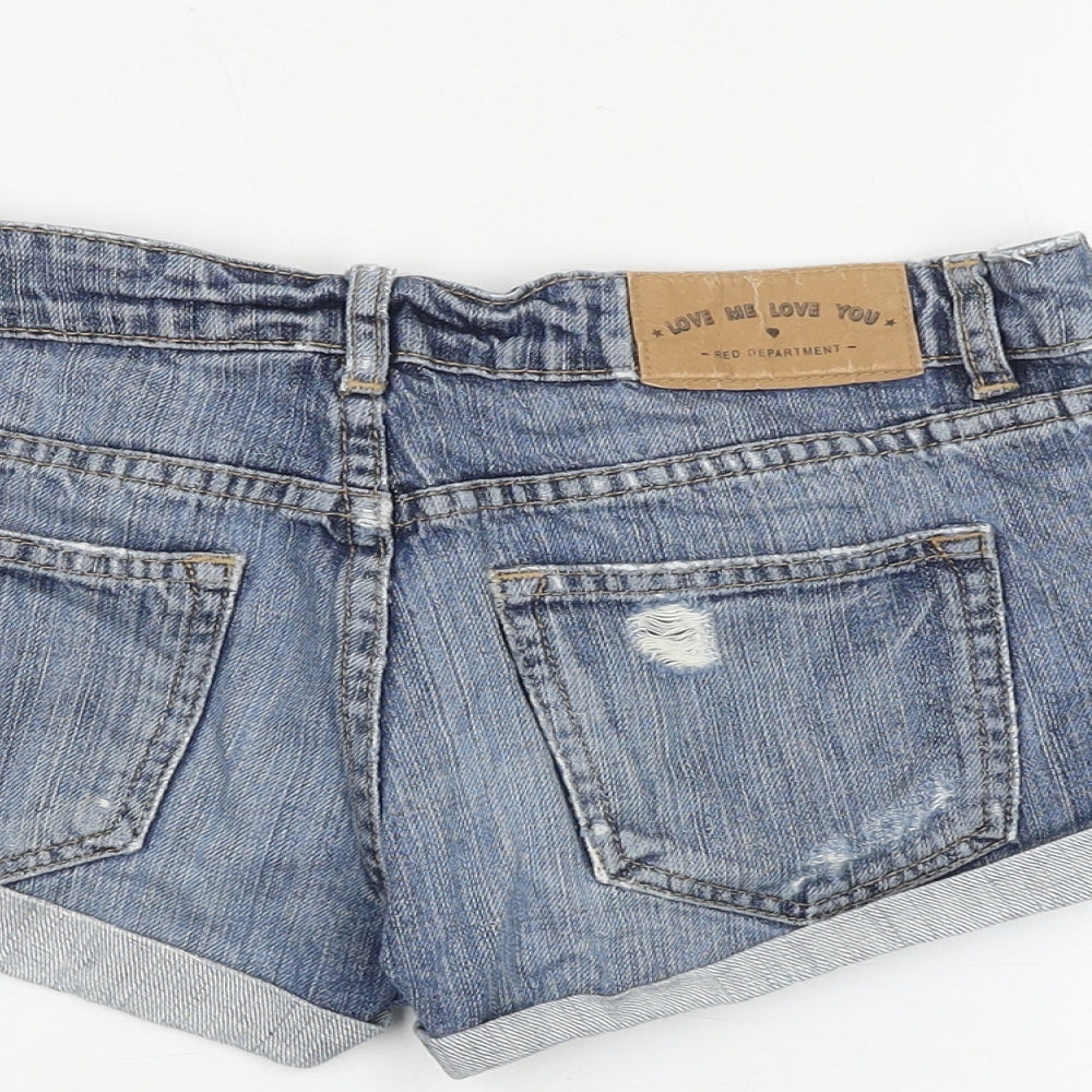 H&M Womens Blue 100% Cotton Hot Pants Shorts Size 28 in Regular Zip