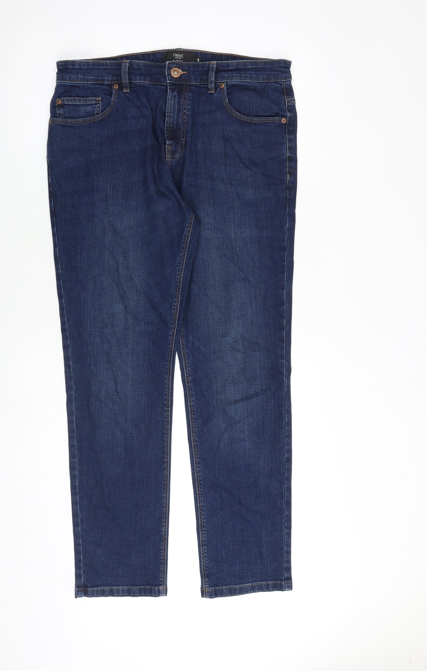 NEXT Mens Blue Cotton Straight Jeans Size 34 in L30 in Slim Zip