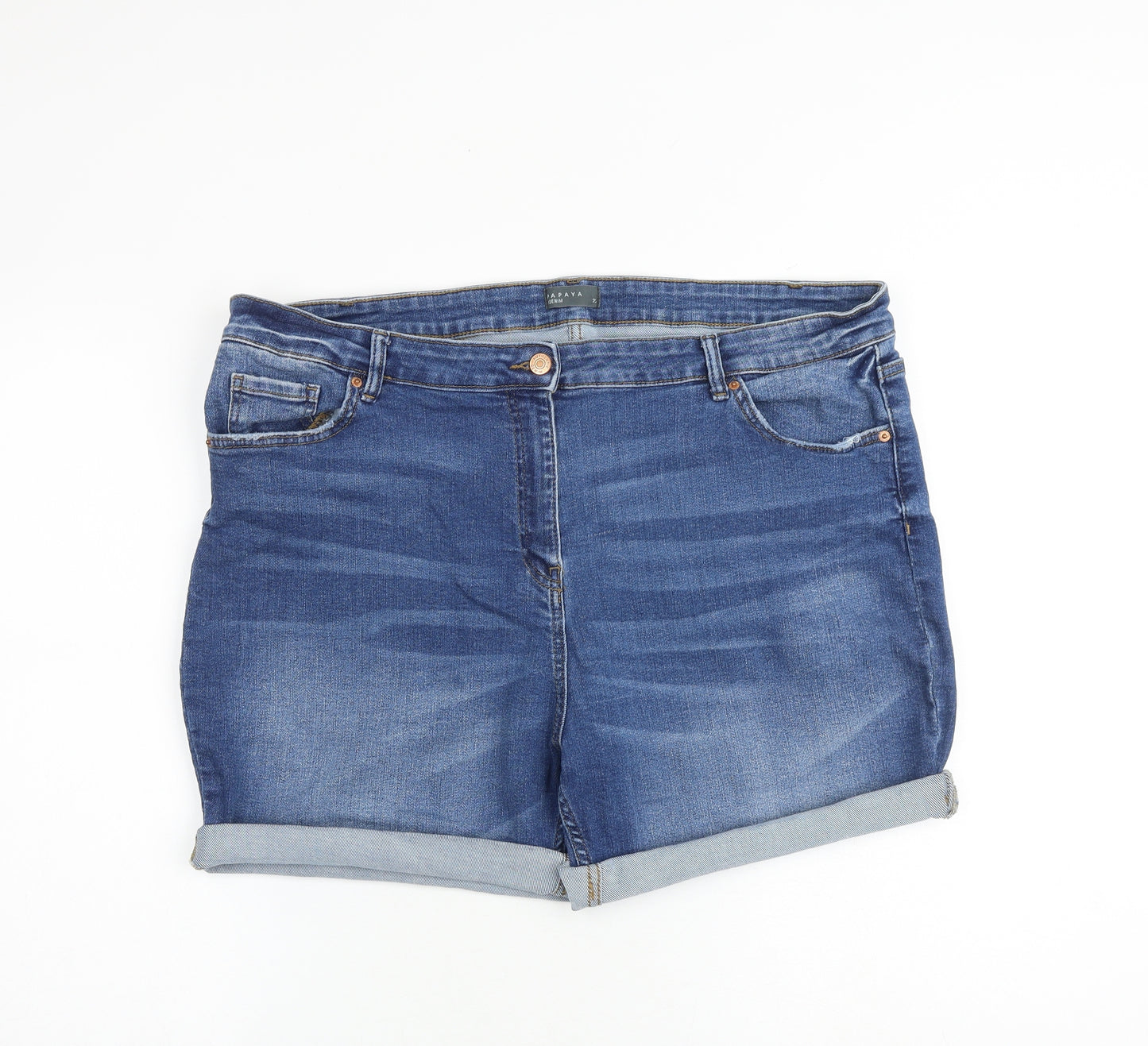 Papaya Womens Blue Cotton Boyfriend Shorts Size 20 L5 in Regular Zip