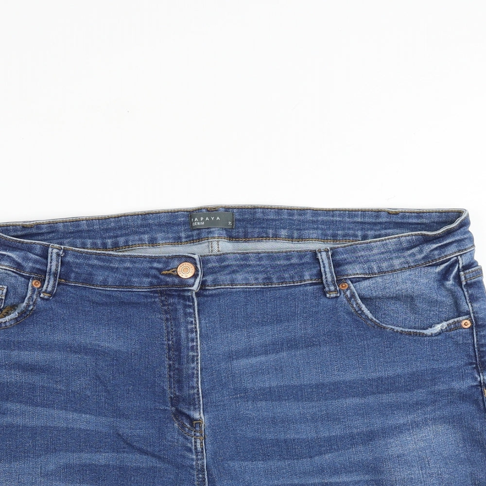 Papaya Womens Blue Cotton Boyfriend Shorts Size 20 L5 in Regular Zip