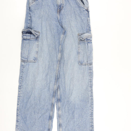 H&M Womens Blue Cotton Wide-Leg Jeans Size 6 L31 in Regular Zip - Cargo