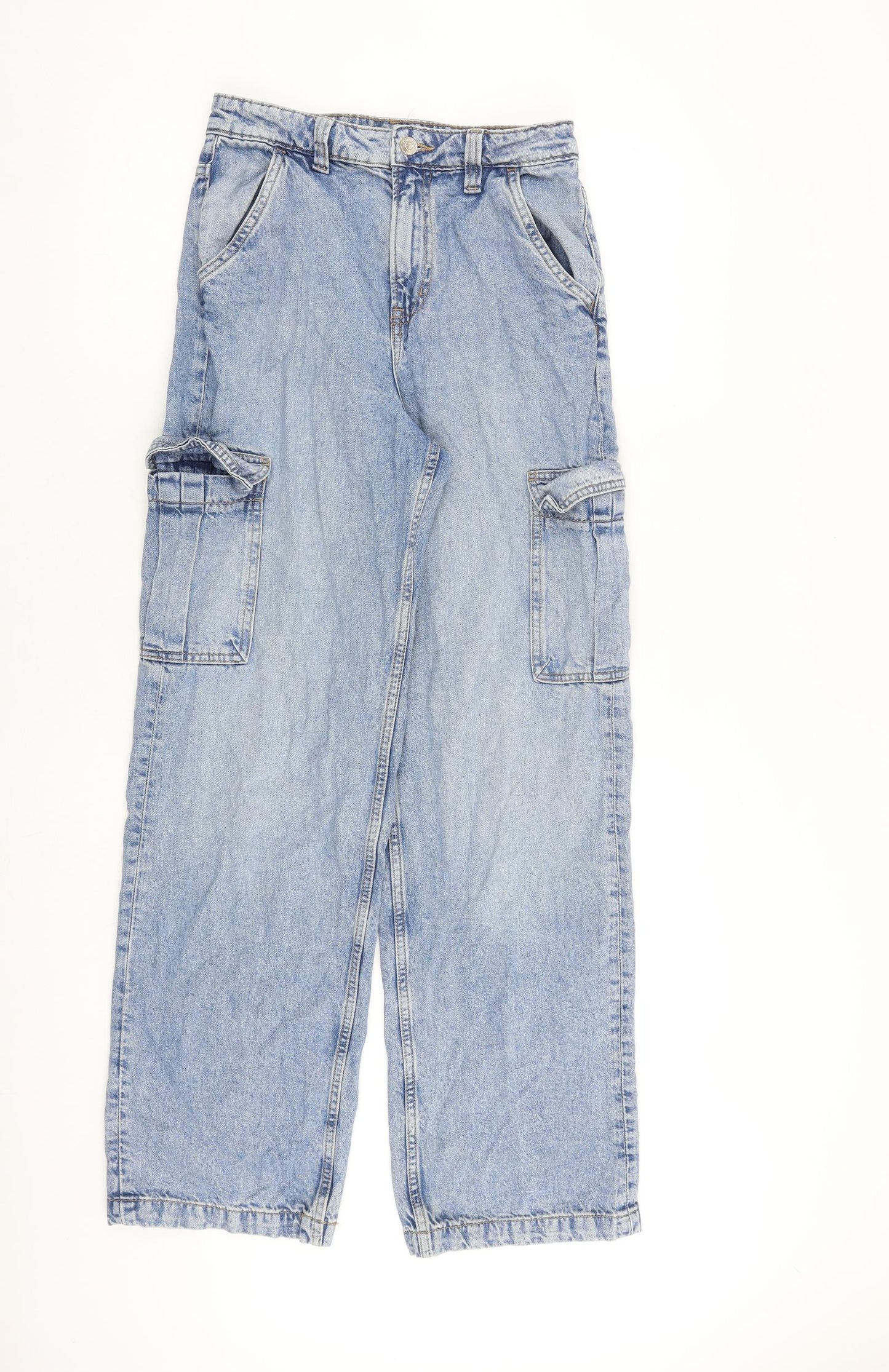 H&M Womens Blue Cotton Wide-Leg Jeans Size 6 L31 in Regular Zip - Cargo