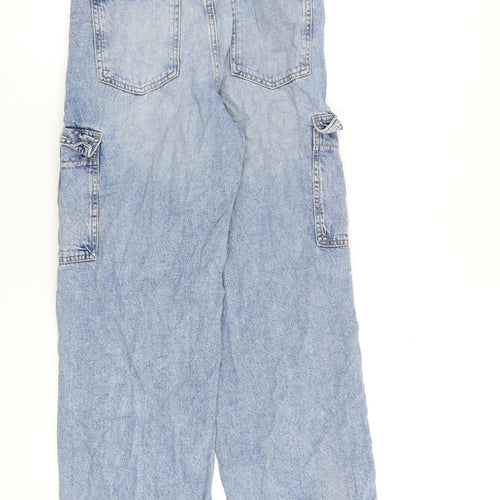 H&M Womens Blue Cotton Wide-Leg Jeans Size 6 L31 in Regular Zip - Cargo