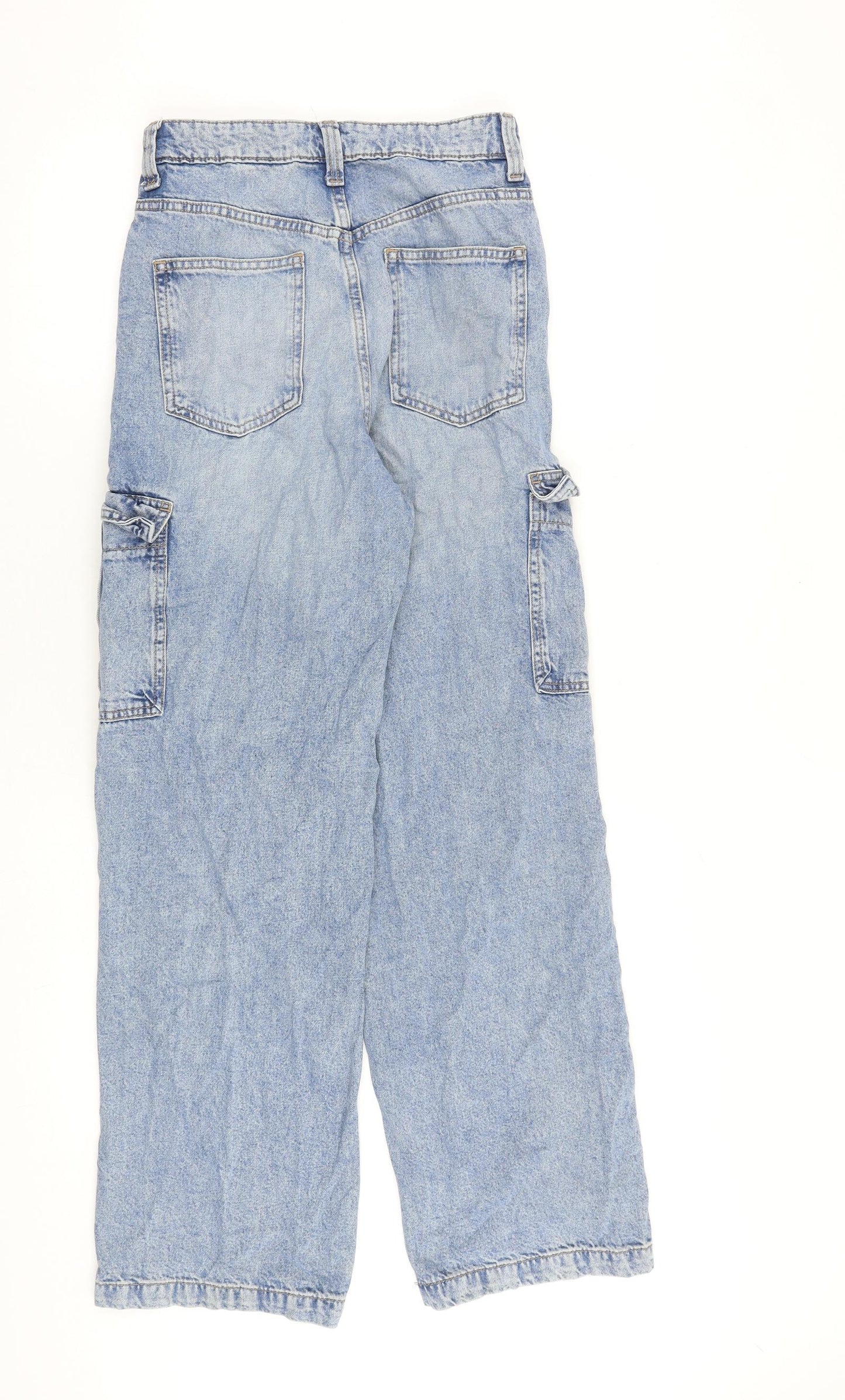 H&M Womens Blue Cotton Wide-Leg Jeans Size 6 L31 in Regular Zip - Cargo