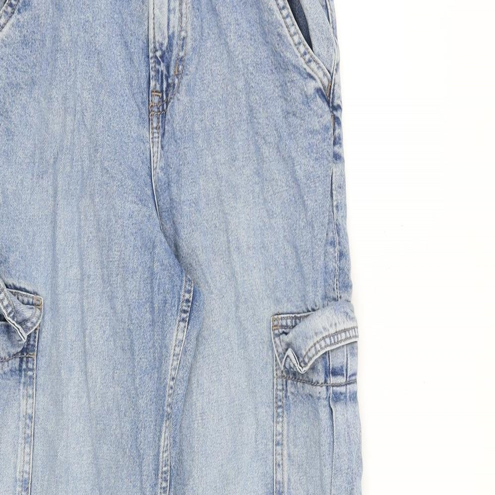 H&M Womens Blue Cotton Wide-Leg Jeans Size 6 L31 in Regular Zip - Cargo